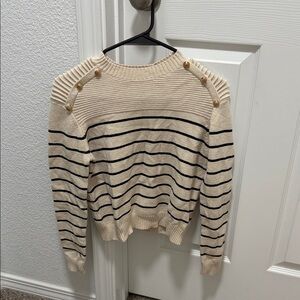 SHEIN Beige and Black Striped Sweater with Button Details